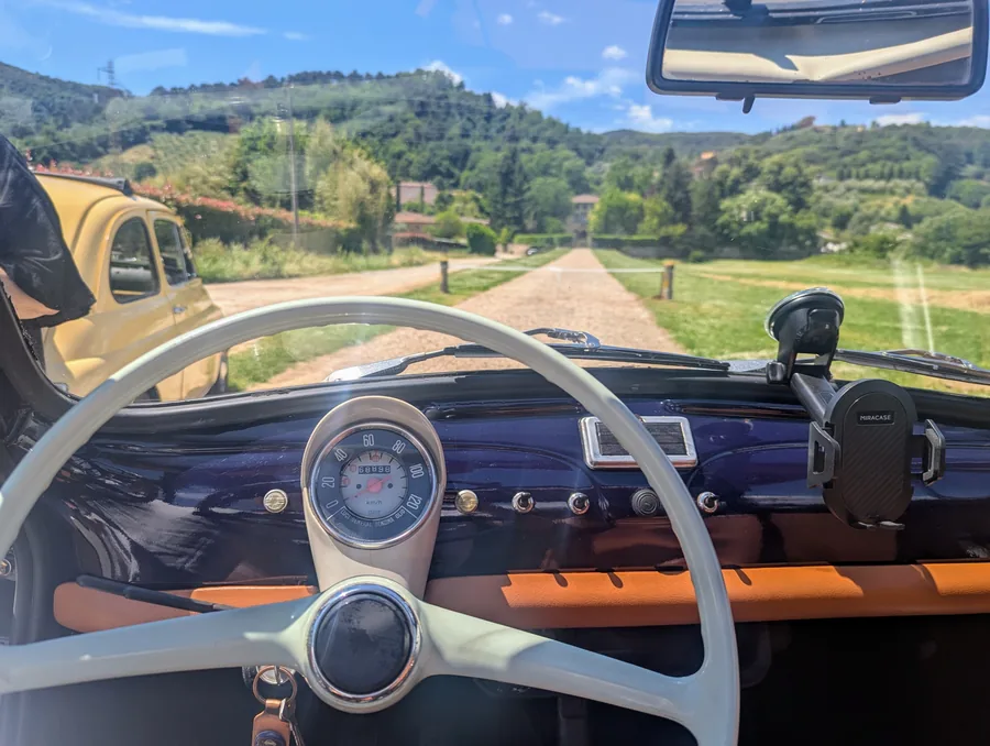 The Tuscan countryside from a vintage Fiat 500